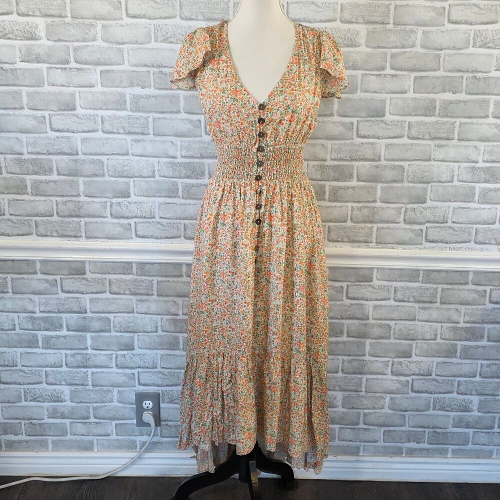 Lush Ditzy Floral Maxi Dress Open Back NEW Resort Beach Vacation Feminine Med